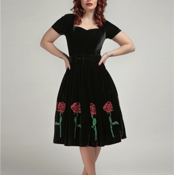 Rose glitter velvet swing dress - Picture 1 of 4